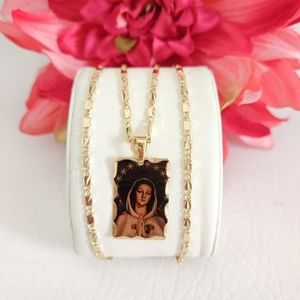 Mistic Rose Virgen Squared Gold Plated Picture Necklace